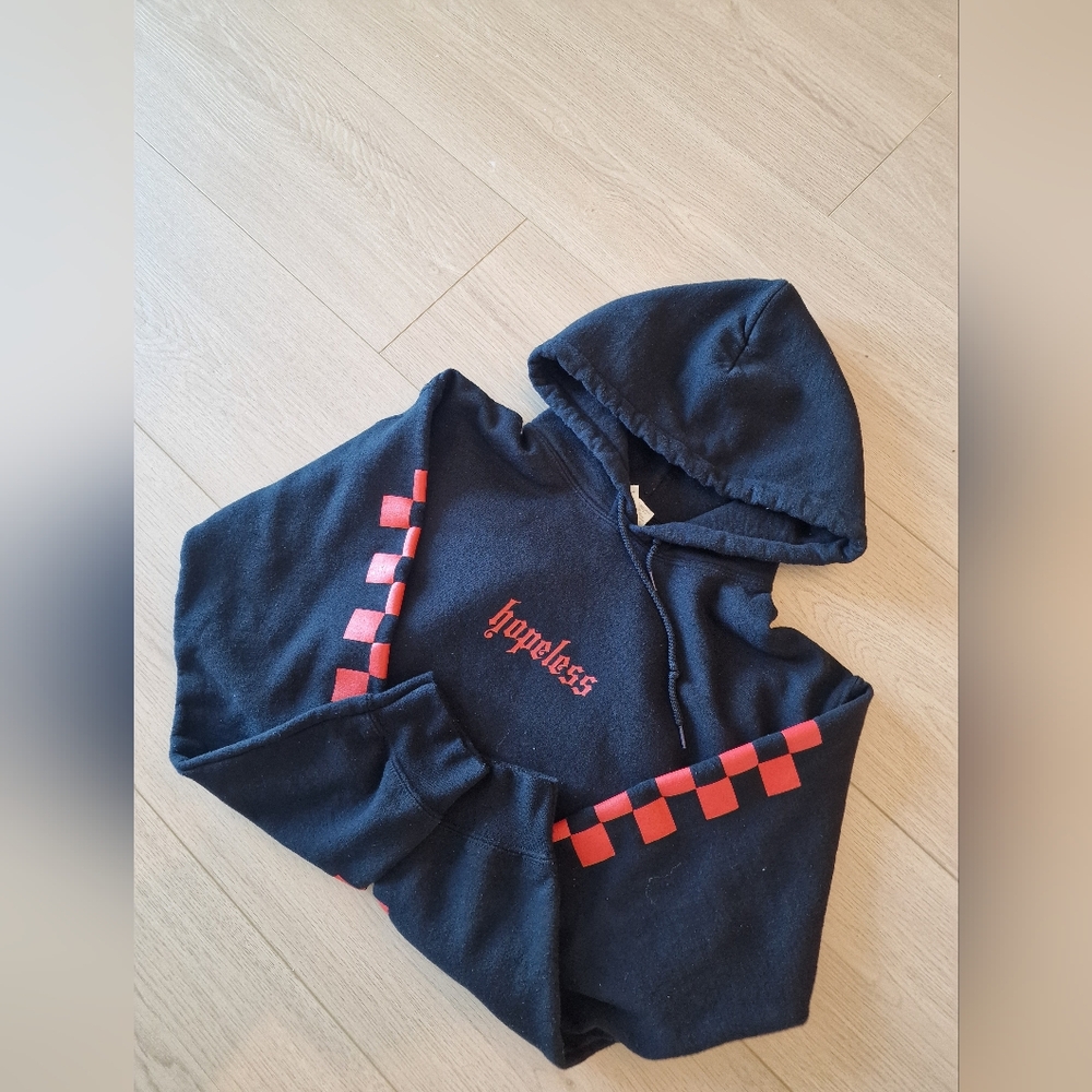 Black Hoodie with Red Checkered Design
